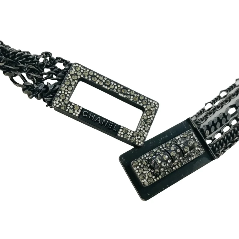 Chanel Multi Strand Gunmetal-Silver Crystal Reissue Lock Necklace
